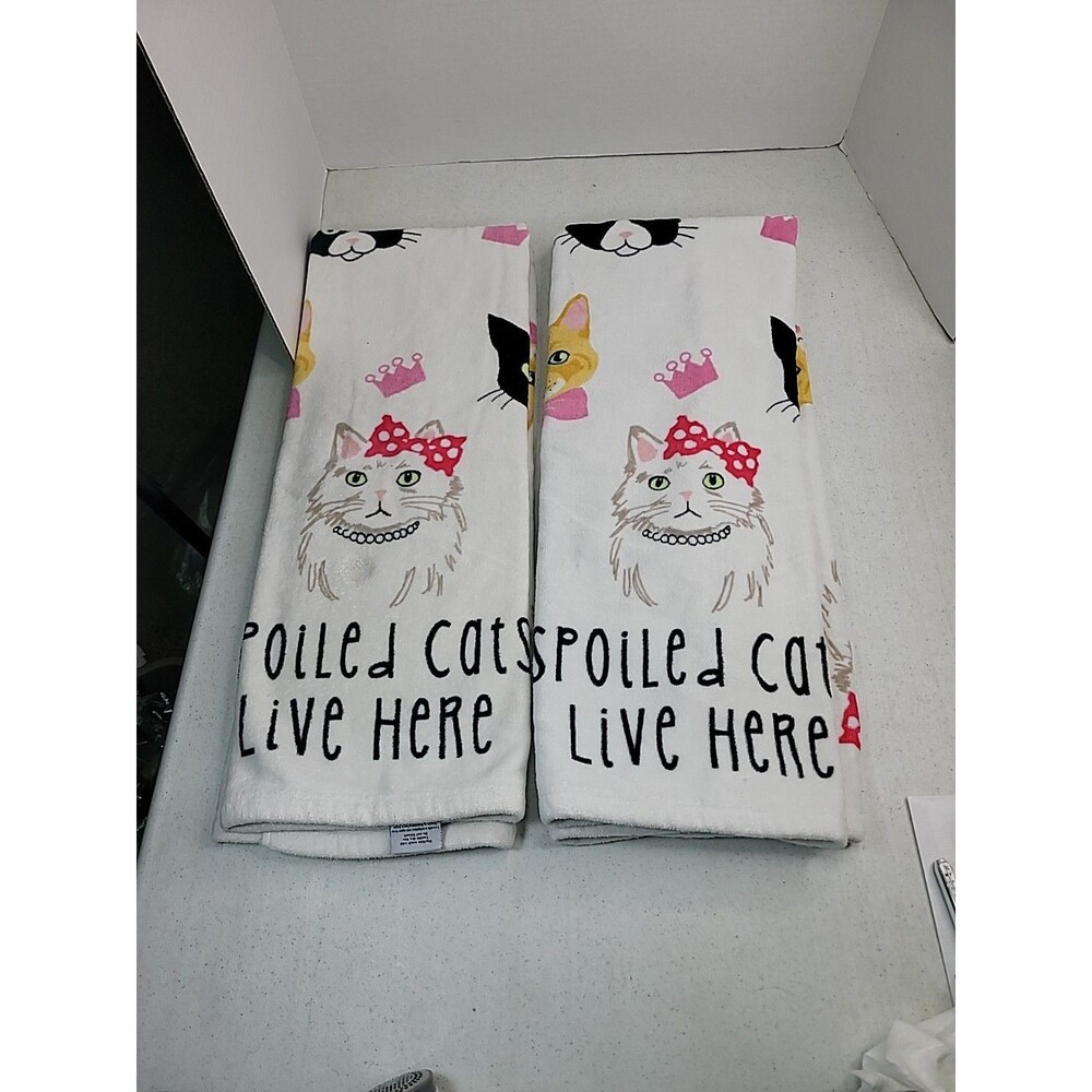 Kassafina Spoiled Cats Live Here Set Of 2 Plush Big Bath Towels